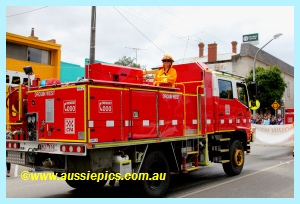 Anita on the back of the Drouin West Fire Brigade tanker