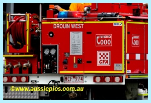 the back of the Drouin West Fire Brigade tanker