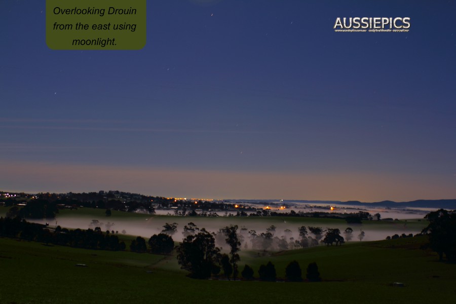 Overlooking Drouin from the east using moonlight.